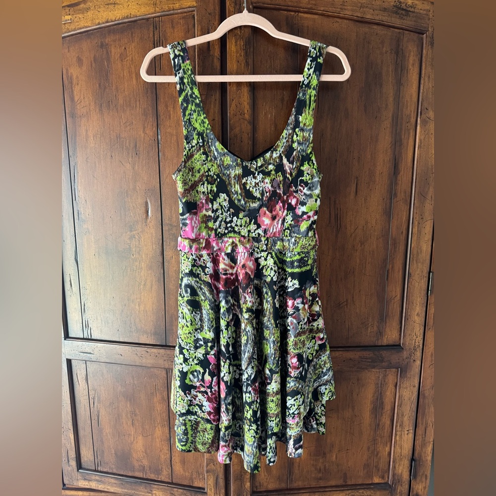 Free People Green and Pink Mini Dress
